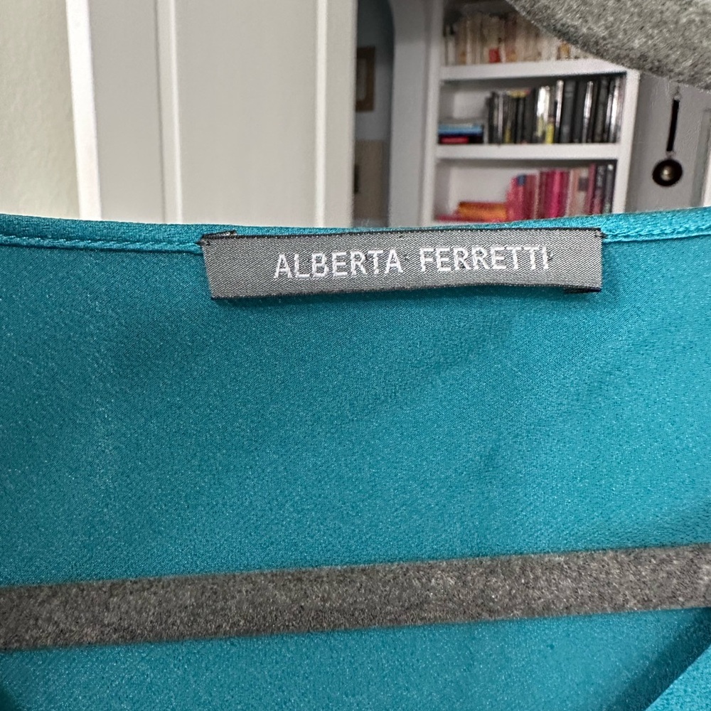 Alberta Ferretti Teal Long Sleeve Silk Dress - Picture 7 of 16
